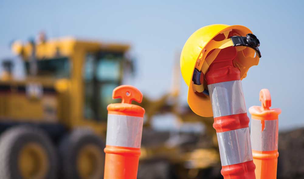 Hard hat on construction pylor